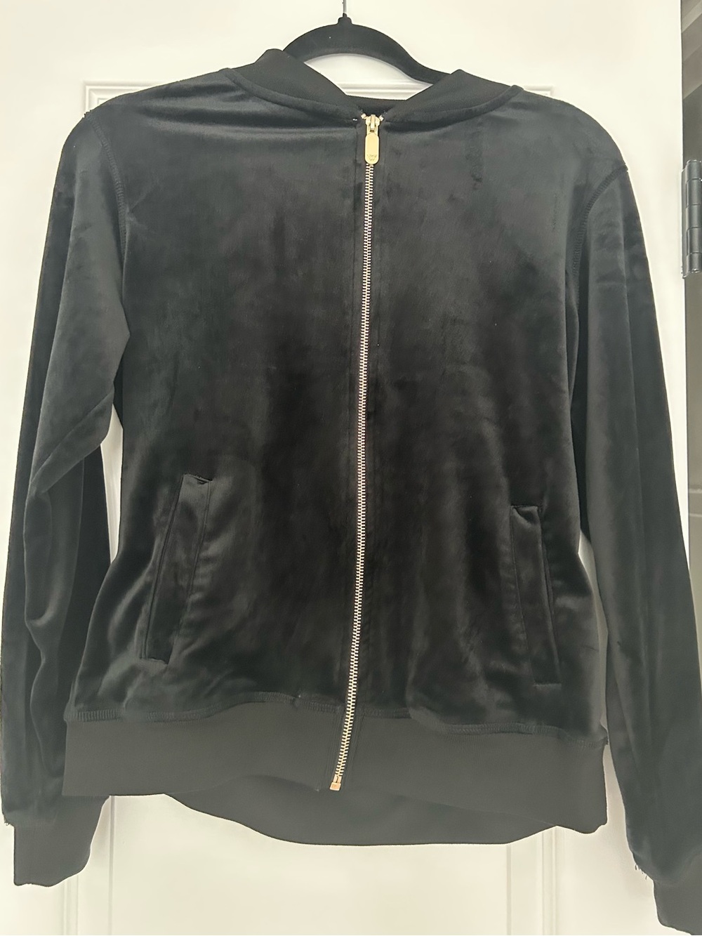 White Mark Black Velvet Bomber Jacket with Gold Zipper